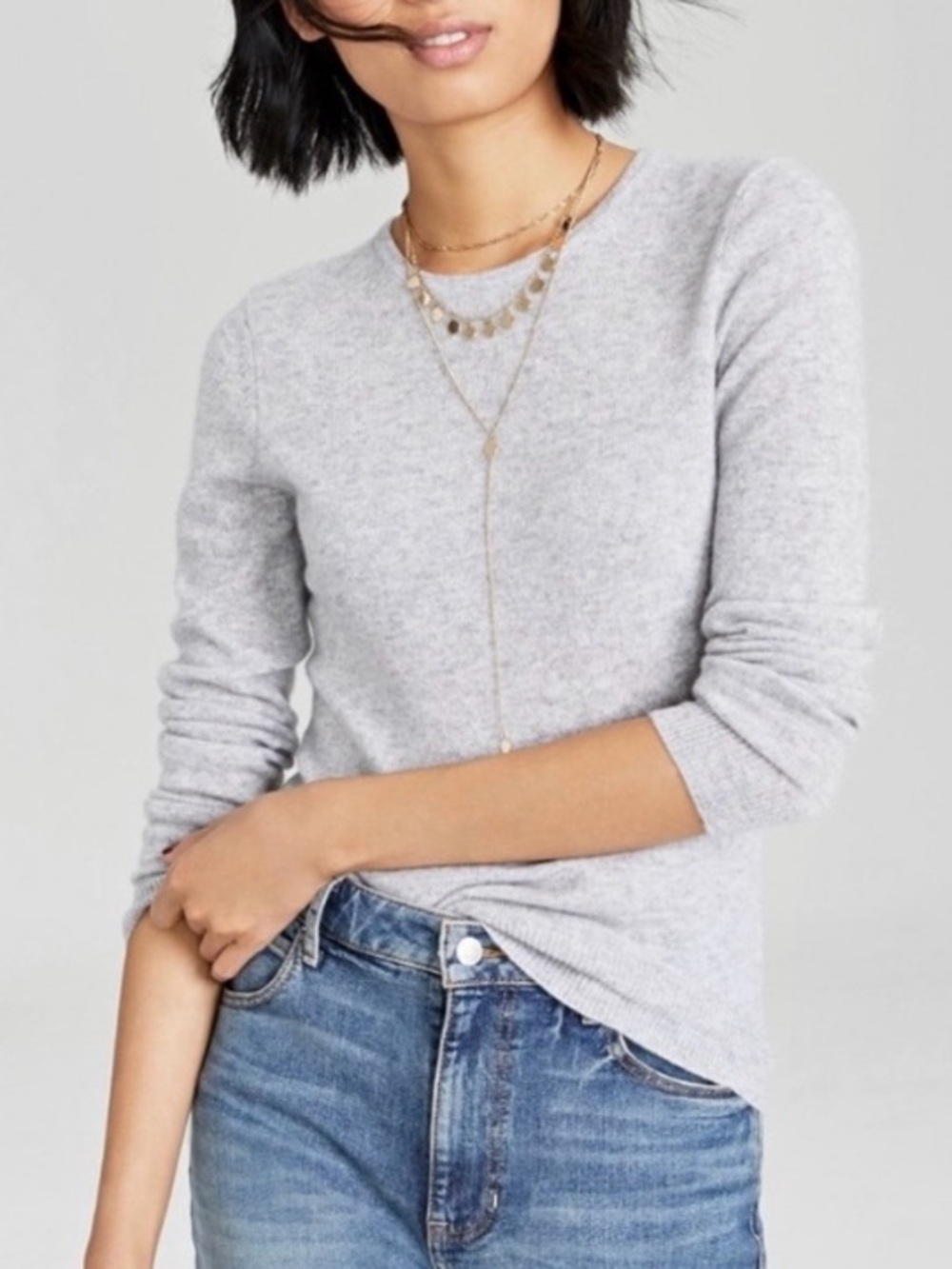 Charter Club 100% Cashmere Sweater Crewneck Ice Gray Heather Large